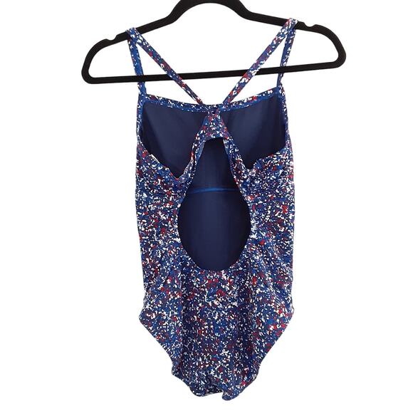 Nike Hydrastrong One Piece Swimsuit Pixel Party Crossback Cutout Sz M Patriotic - Picture 3 of 9